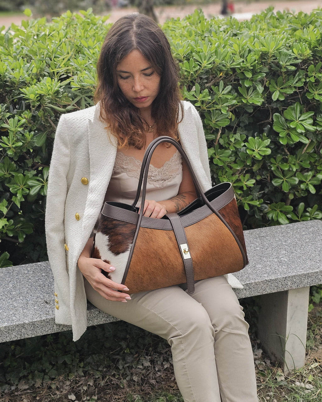 Nora in vera pelle e cavallino naturale